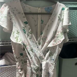 CeCe Floral Zip back one piece romper with pockets and waist tie